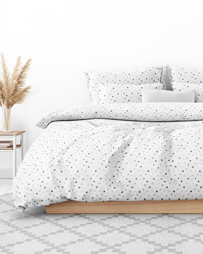 Lenjerie de pat din 100% bumbac - buline colorate pe alb