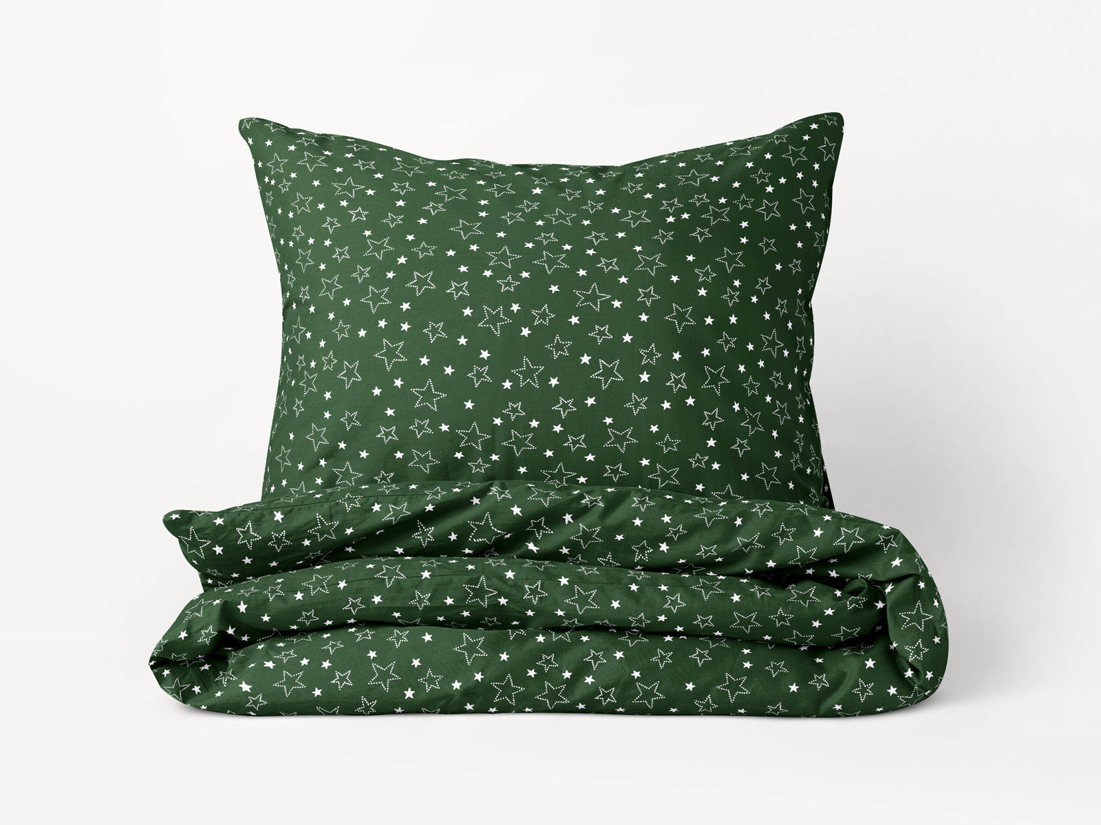 Lenjerie de pat din bumbac - steluțe albe pe verde