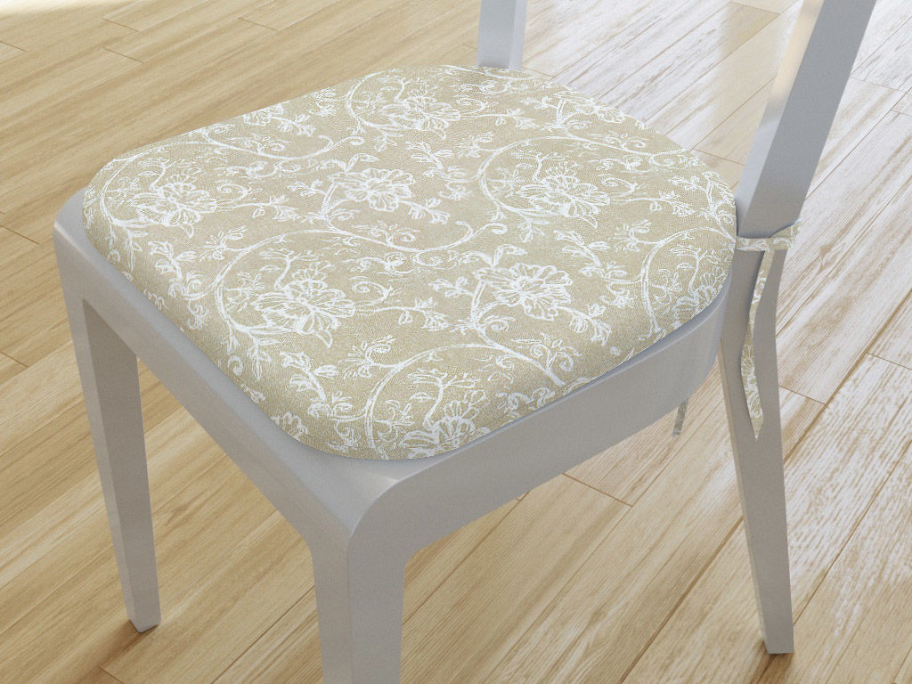 Pernă pentru scaun rotundă decorativă 39x37cm - LONETA - flori albe cățărătoare
