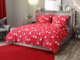 Lenjerie de pat din bumbac - model 1061 de Crăciun - spiriduși și steluțe pe roșu