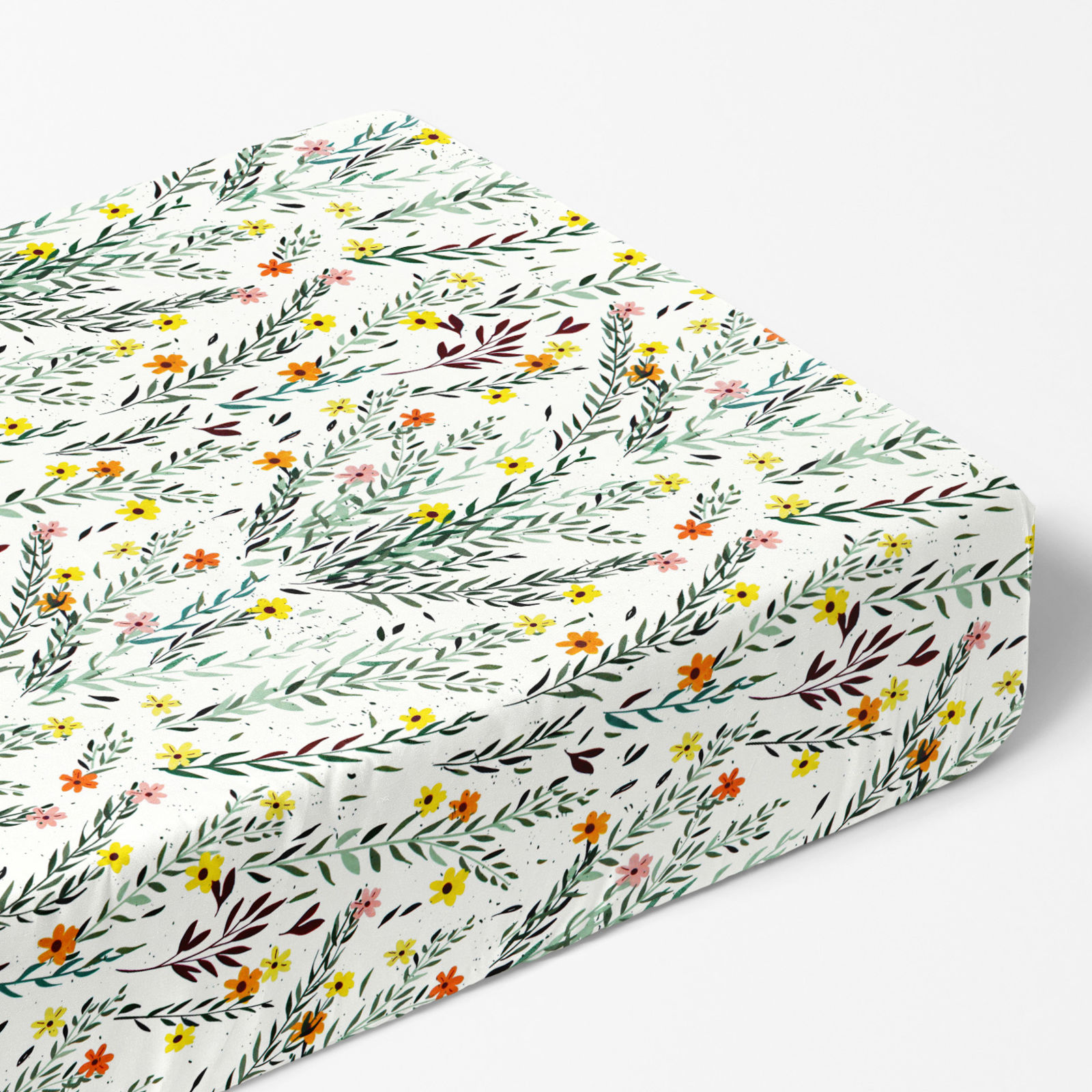Cearceaf de pat bumbac 100% cu elastic - flori și frunze pictate