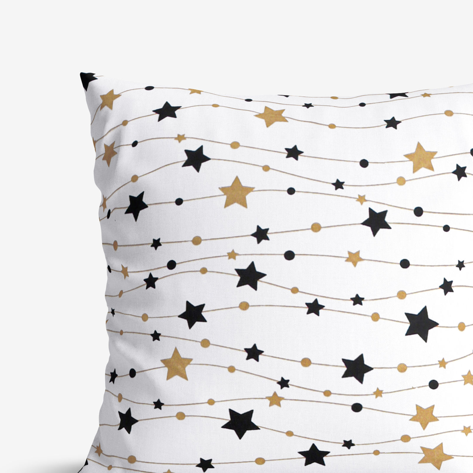 Față de pernă 100% bumbac - steluțe aurii și negre pe alb