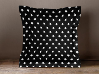 Față de pernă din bumbac cu tiv decorativ - model 541- steluțe albe pe negru