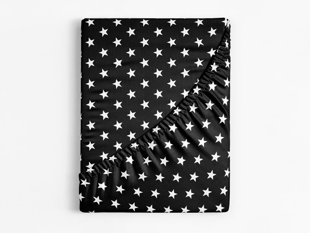 Cearceafuri de pat din bumbac cu elastic -  steluțe albe pe negru