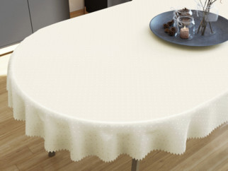 Față de masă din teflon de lux - model 096 - vanilie cu dreptunghiuri lucioase - ovală