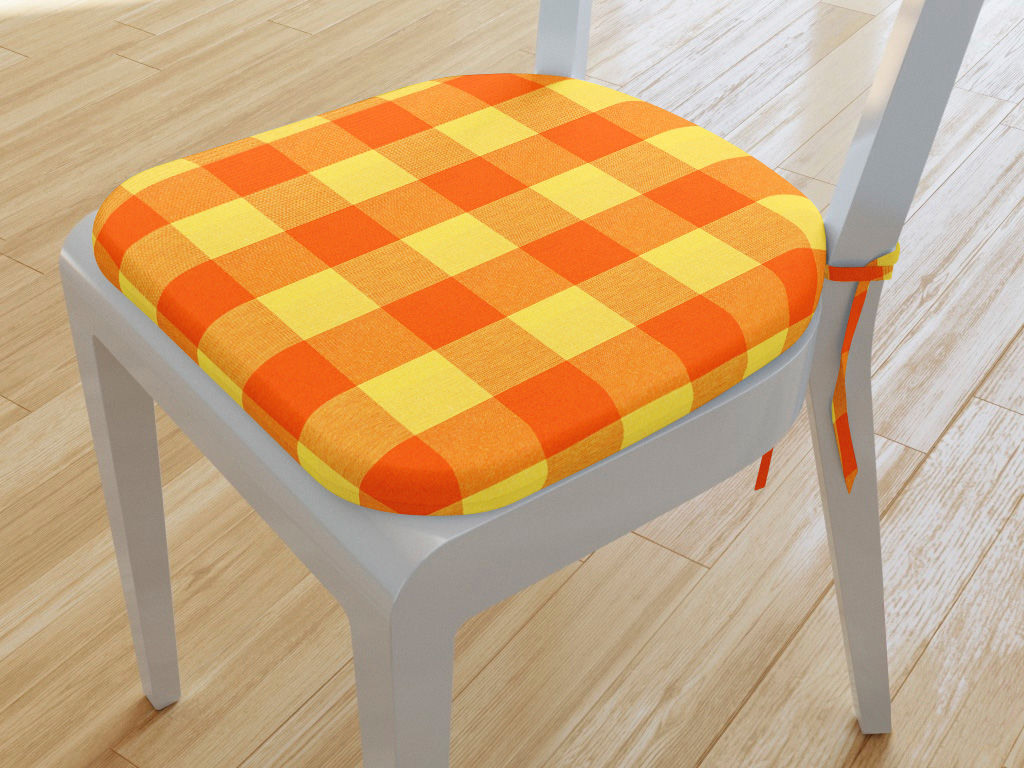 Pernă pentru scaun rotundă din bumbac 39x37cm - KANAFAS - carouri mari galben-portocaliu