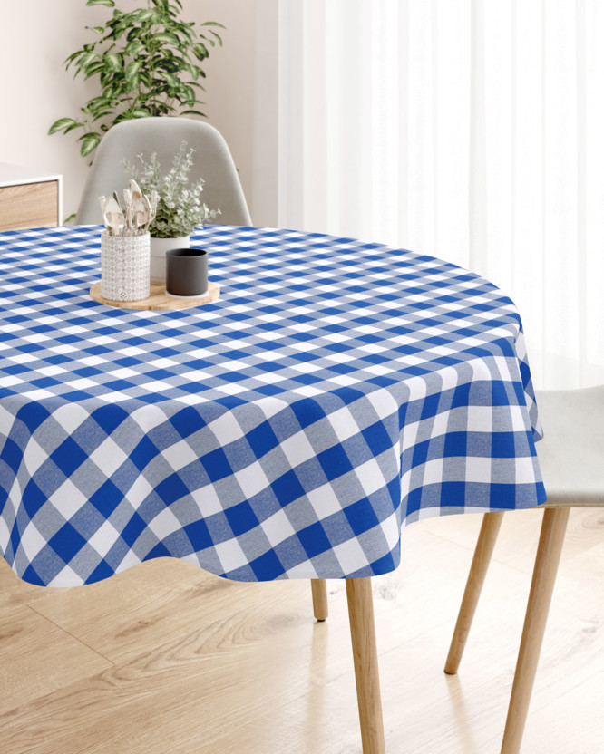 Față de masă decorativă MENORCA - carouri mari albastre și albe  - rotundă