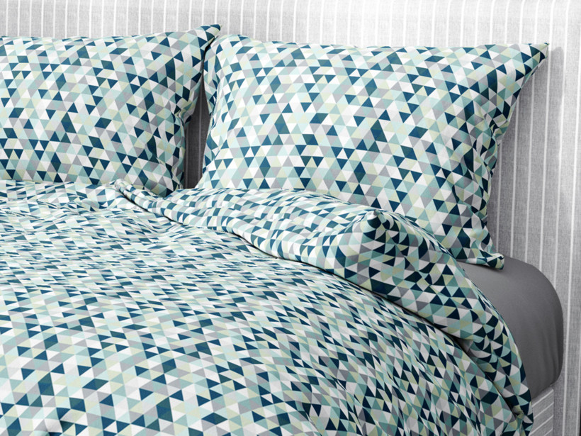 Lenjerie de pat din 100% bumbac - triunghiuri verzi și mentă