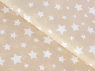 Țesătură decorativă LONETA - model 360 - steluțe albe pe bej - lățime 140 cm