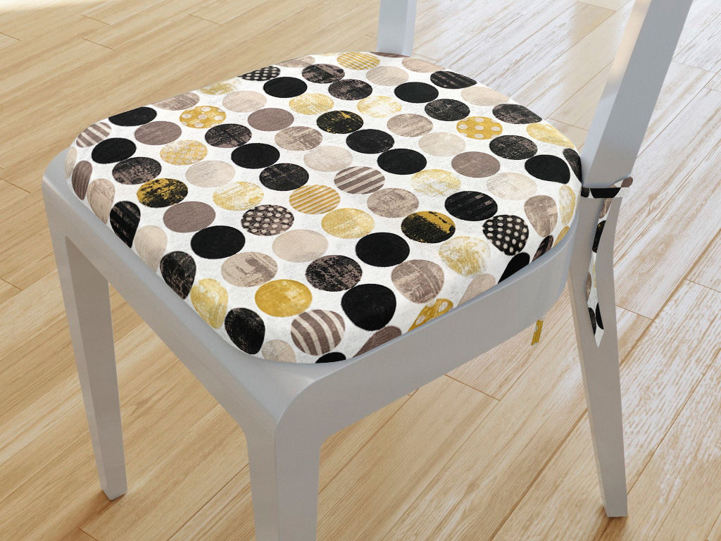 Pernă pentru scaun rotundă decorativă 39x37cm - VINTAGE - design cercuri cu auriu