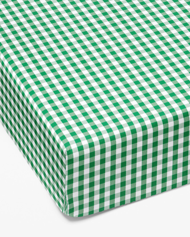 Cearceaf de pat bumbac 100% cu elastic - carouri verzi și albe
