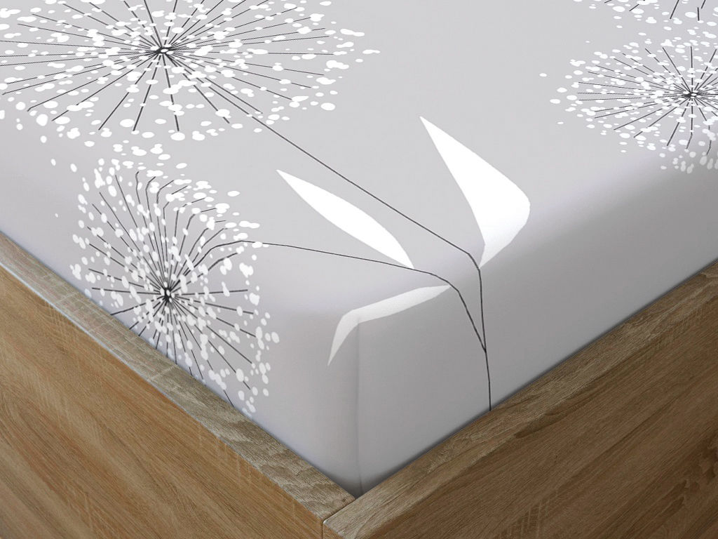 Cearceaf de pat din bumbac cu elastic - model 1008 - flori de păpădie