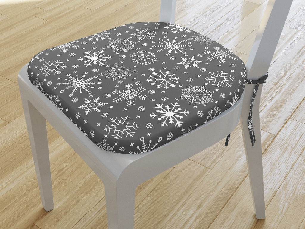 Pernă pentru scaun din bumbac colțuri rotunde 39x37cm - model 091 de Crăciun - fulgi de zăpadă pe gri