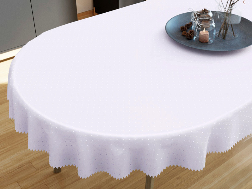 Față de masă de lux teflonată - albă cu o nuanță ușoară în violet - ovală