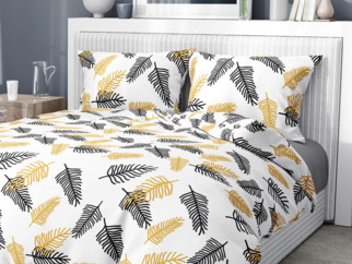 Lenjerie de pat de lux din bumbac satinat - model 1048 frunze de palmier negre și aurii