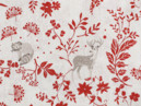 Țesătură decorativă LONETA - model 364 flori roșii și animale din pădure - lățime 140 cm