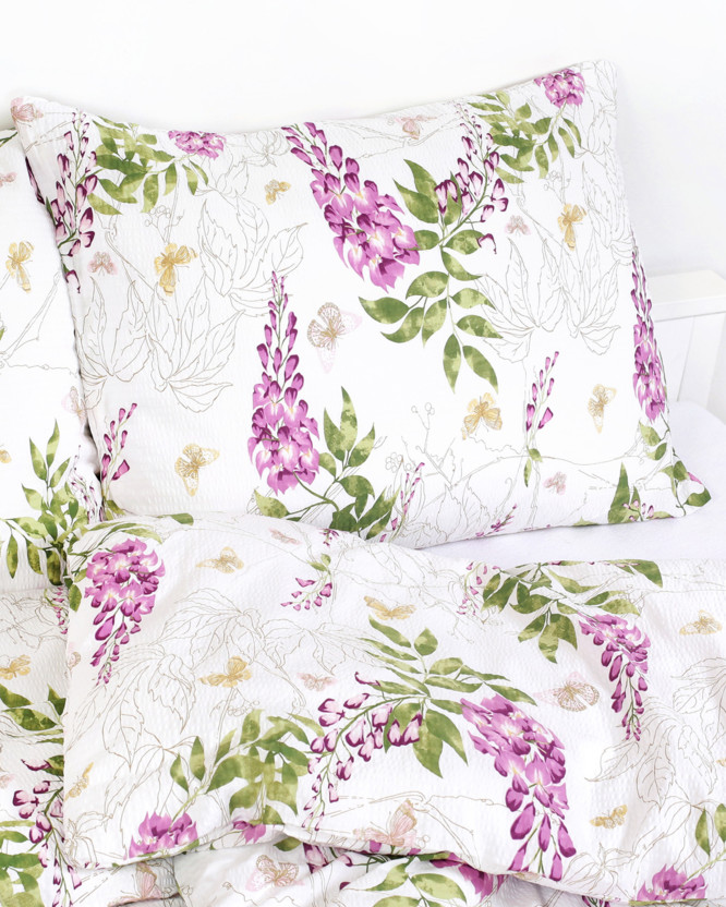 Lenjerie de pat creponată Deluxe - flori wisteria