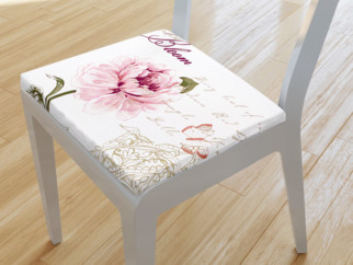 Pernă pentru scaun 38x38 cm 100% pânză de bumbac - bujori cu versuri