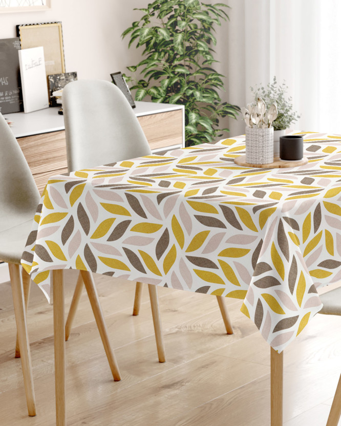 Față de masă decorativă LONETA - frunze geometrice  aurii și maro