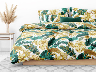Lenjerie de pat din 100% bumbac - model 048 frunze de palmier pe alb