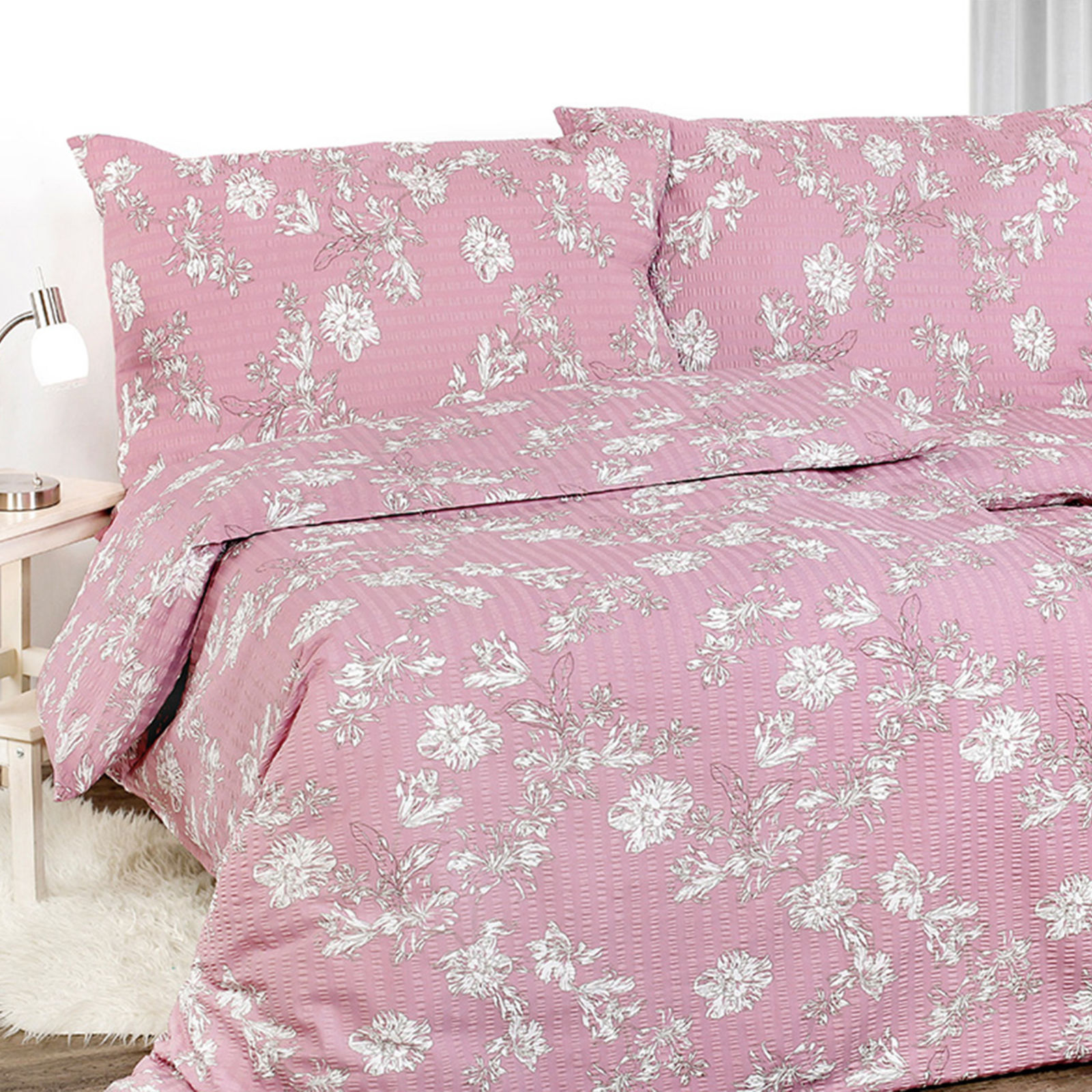 Lenjerie de pat creponată - crini pe roz vechi