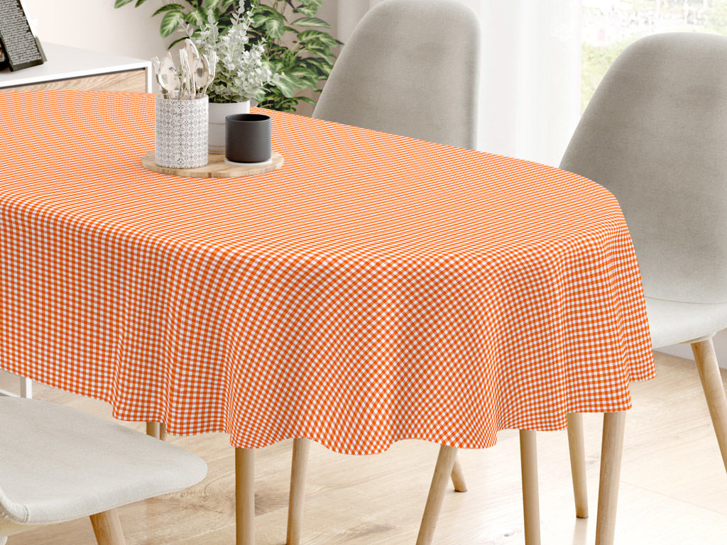 Față de masă decorativă MENORCA - carouri mici portocalii și albe - ovală