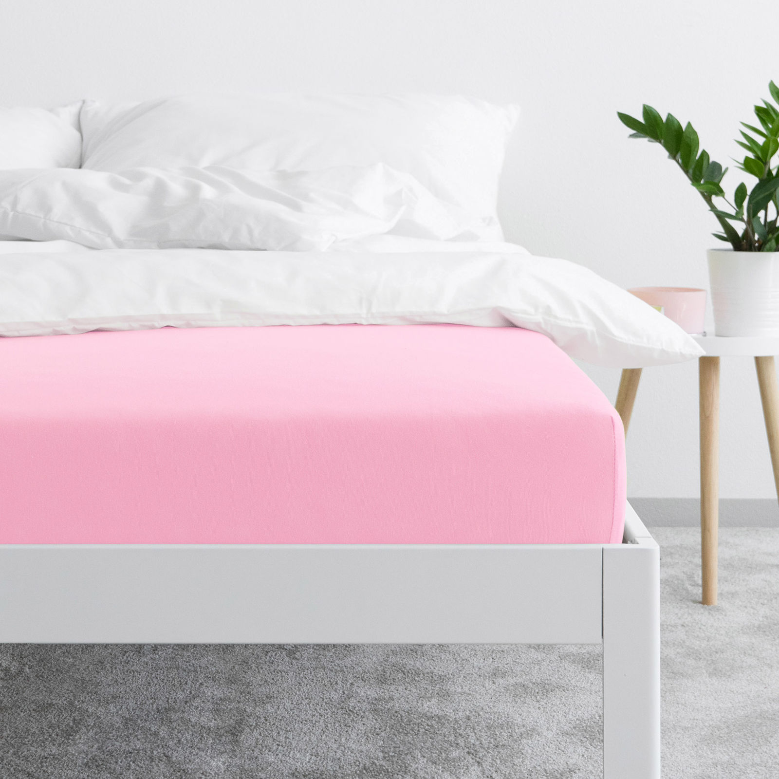 Cearceaf de pat Jersey cu elastic - roz