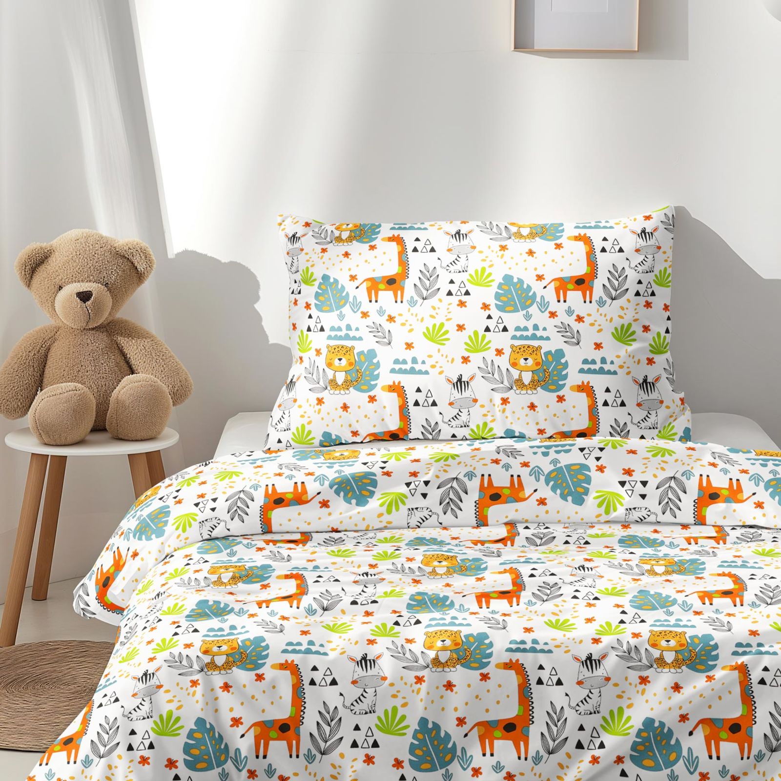 Lenjerie de pat pentru copii 100% bumbac - animale din ZOO