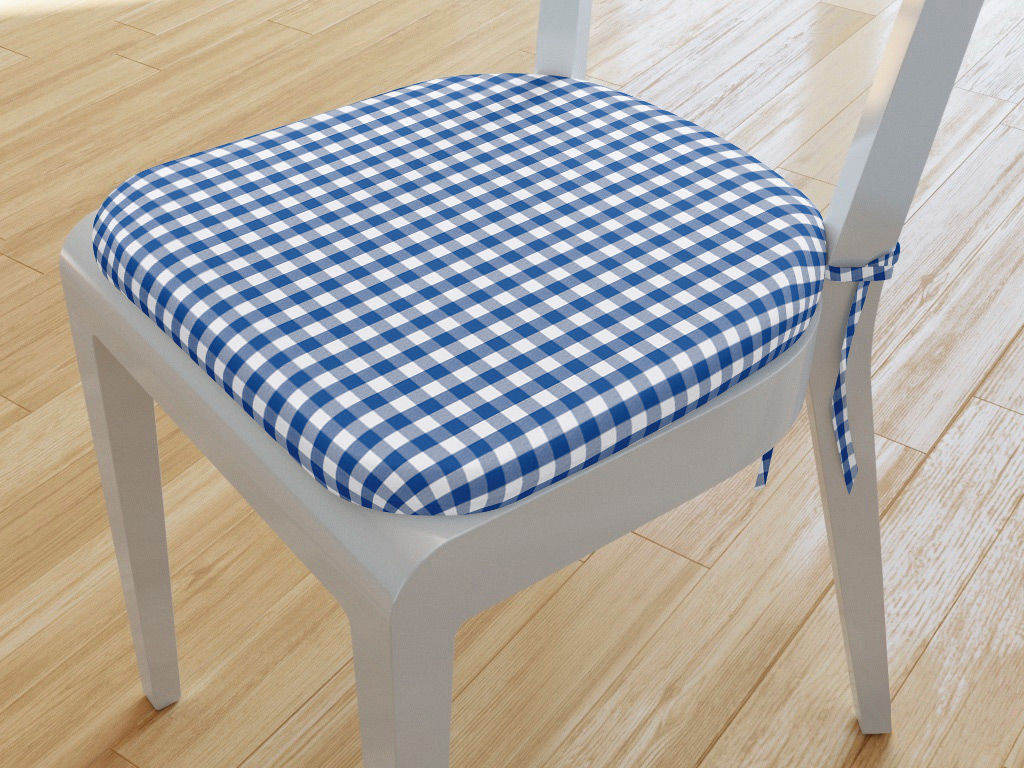 Pernă pentru scaun rotundă din bumbac 39x37cm - KANAFAS - carouri mici albastre și albe