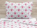 Lenjerie de pat din bumbac pentru copii - model 510 - inimioare roz și albe pe gri