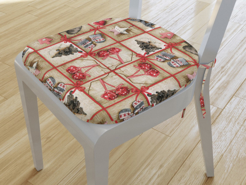 Pernă pentru scaun decorativă colțuri rotunde 39x37cm LONETA - model 159 de Crăciun pe bej