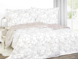 Lenjerie de pat din creponată - model 1007 - flori albe pe bej deschis