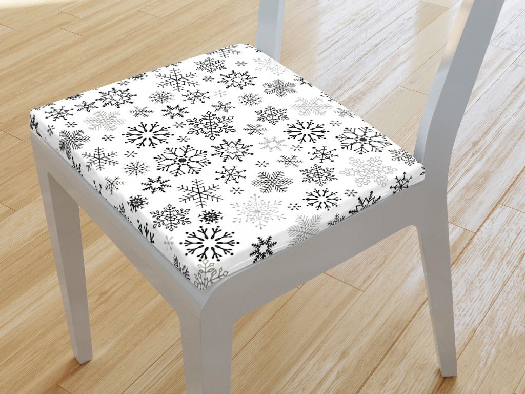 Pernă pentru scaun 38x38 cm - de Crăciun - model 1045 - fulgi negri pe alb starý