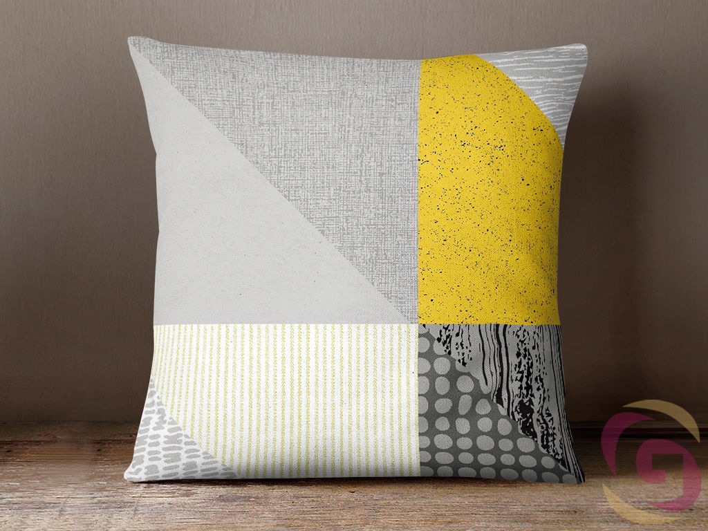Husă decorativă pentru pernă – model  galben gri cu triunghiuri moderne