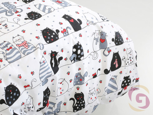 Lenjerie de pat pentru copii din 100% bumbac - model 659 pisici comice pe alb