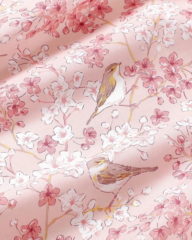 Țesătură SIMONA 100% bumbac - păsări în grădină roz