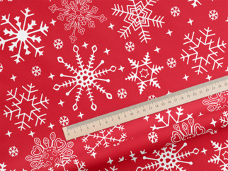 Țesătură din bumbac SIMONA - model 090 de Crăciun - fulgi de zăpadă pe roșu - la metru - lățime 150 cm