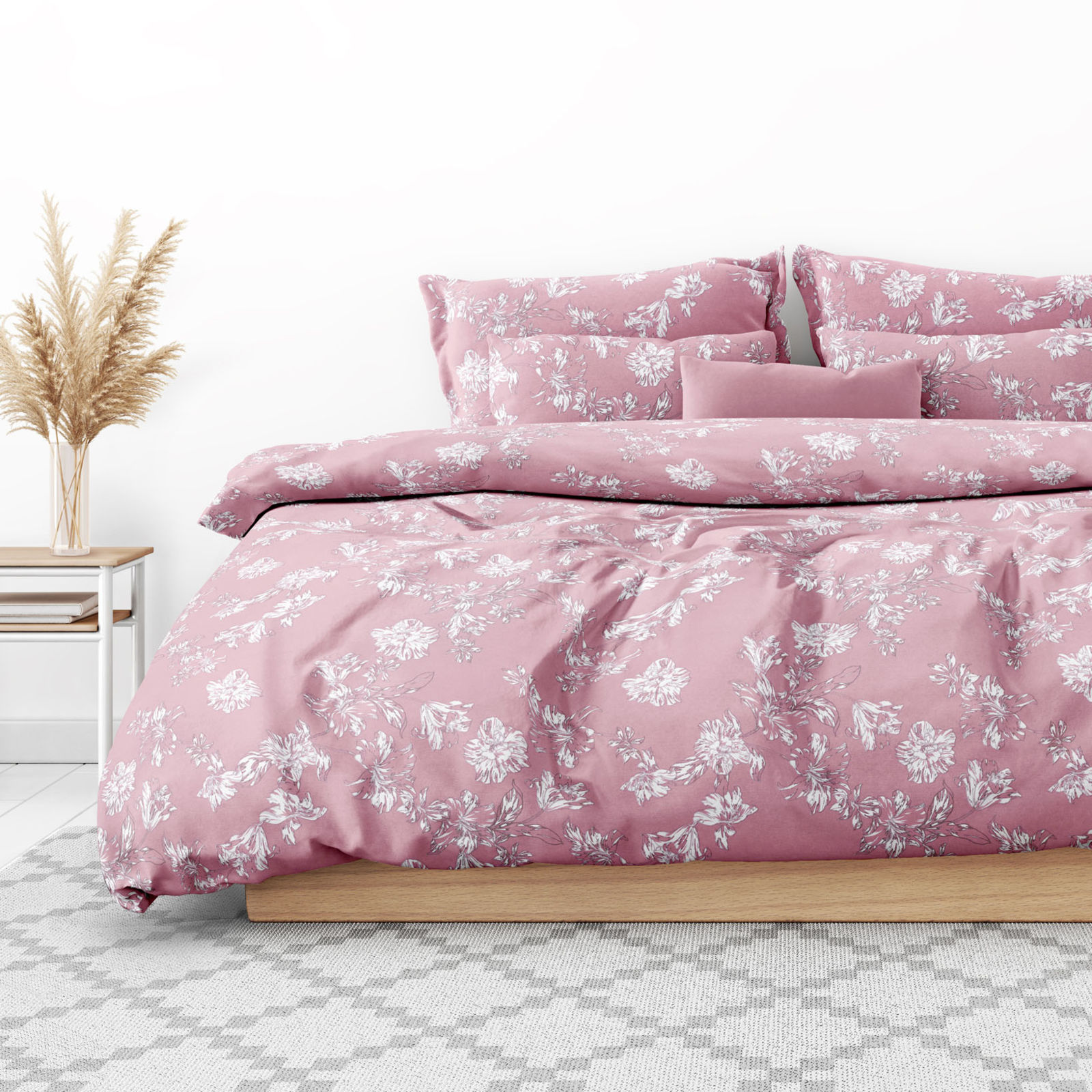 Lenjerie de pat flanel - crini pe roz vechi