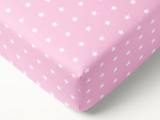 Cearceaf de pat din 100% bumbac cu elastic - model 1042 - steluțe albe pe roz