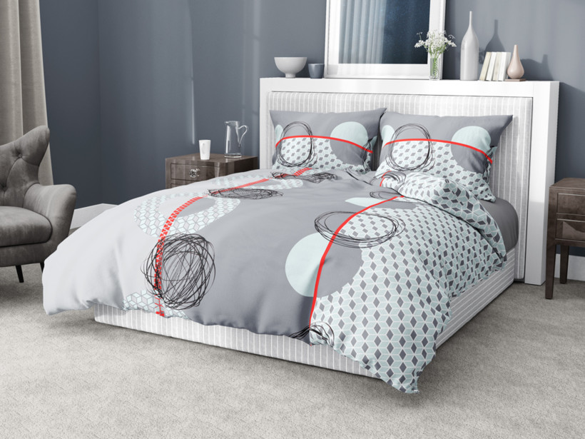 Lenjerie de pat din 100% bumbac - cercuri pe gri și alb