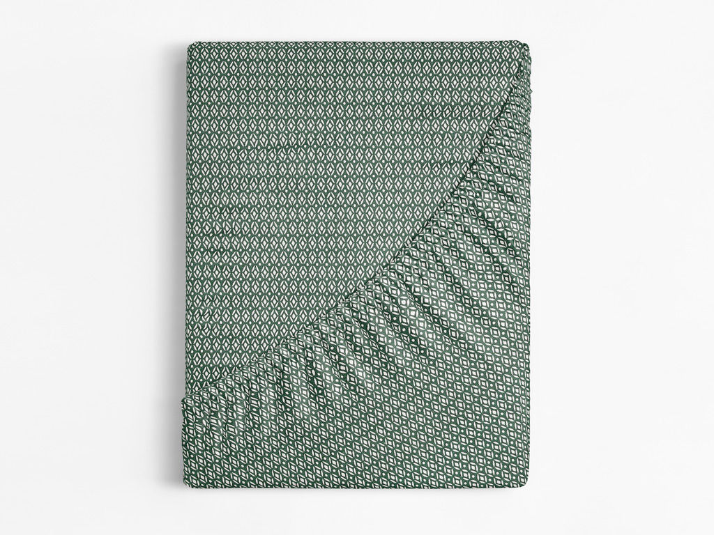 Cearceaf de pat 100% bumbac cu elastic - forme geometrice pe verde închis