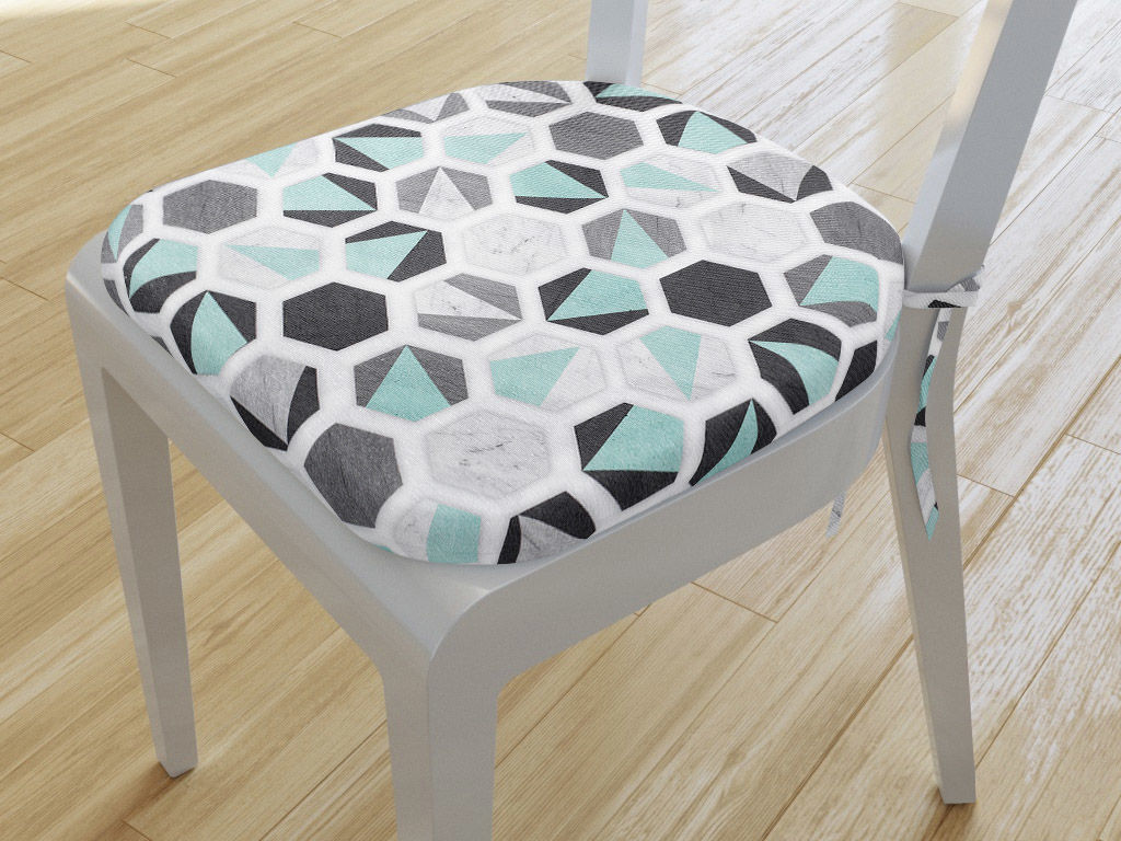Pernă pentru scaun rotundă decorativă 39x37cm - LONETA - hexagon mentă
