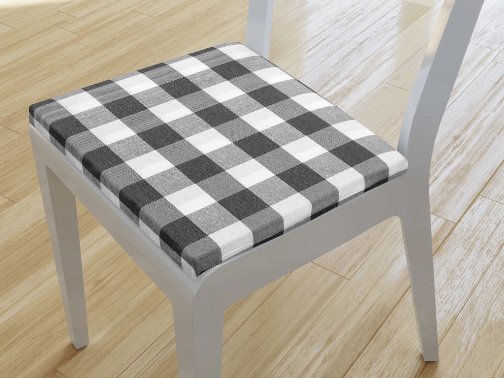 Pernă pentru scaun 38x38 cm - MENORCA - carouri mari de culoare gri închis și alb