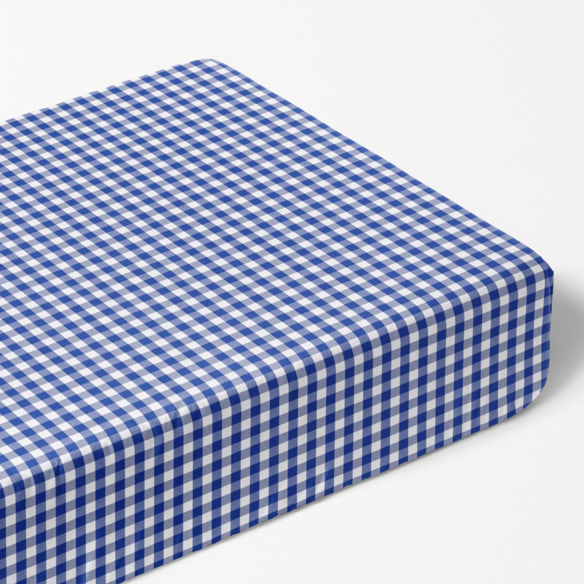 Cearceaf de pat bumbac 100% cu elastic - carouri albastre și albe