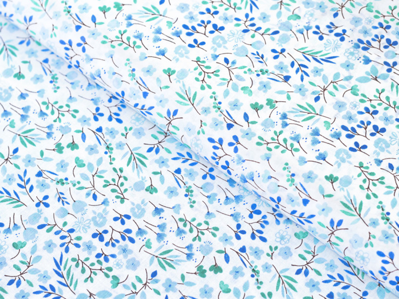 Țesătură din bumbac 100% SIMONA - flori pictate în albastru