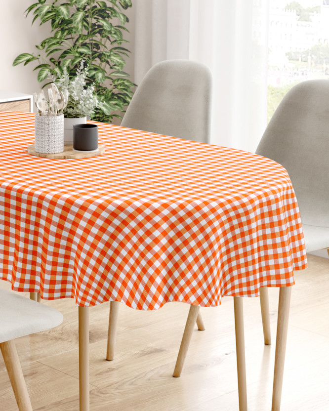 Față de masă decorativă MENORCA - carouri în portocaliu și alb - ovală