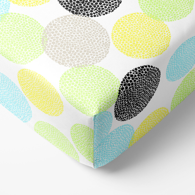 Cearceaf de pat 100% bumbac cu elastic - cercuri colorate cu forme mici