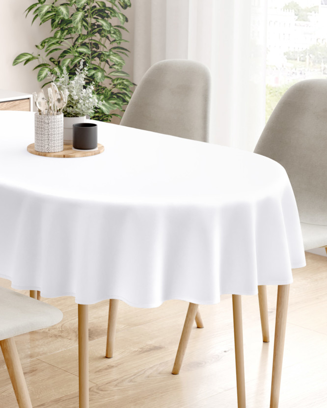 Față de masă decorativă Rongo Deluxe - alb cu luciu satinat - ovală