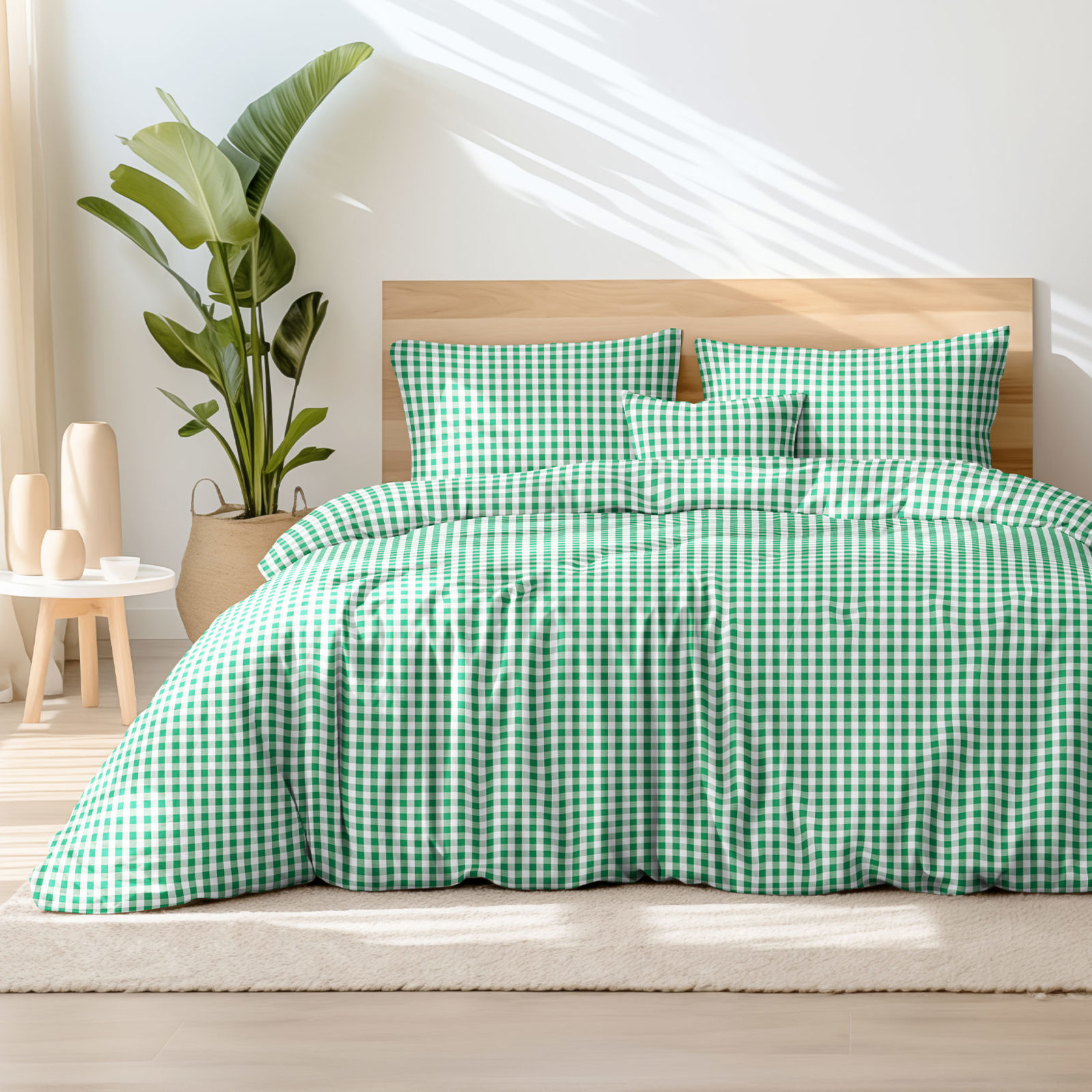 Lenjerie de pat din 100% bumbac - carouri verzi și albe