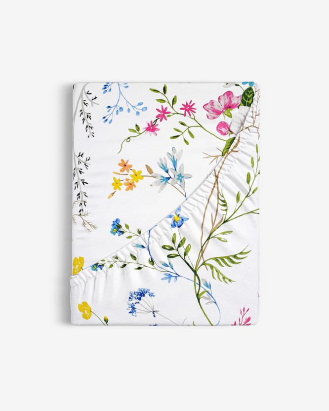 Cearceaf de pat bumbac 100% cu elastic - flori de pajiște pictate